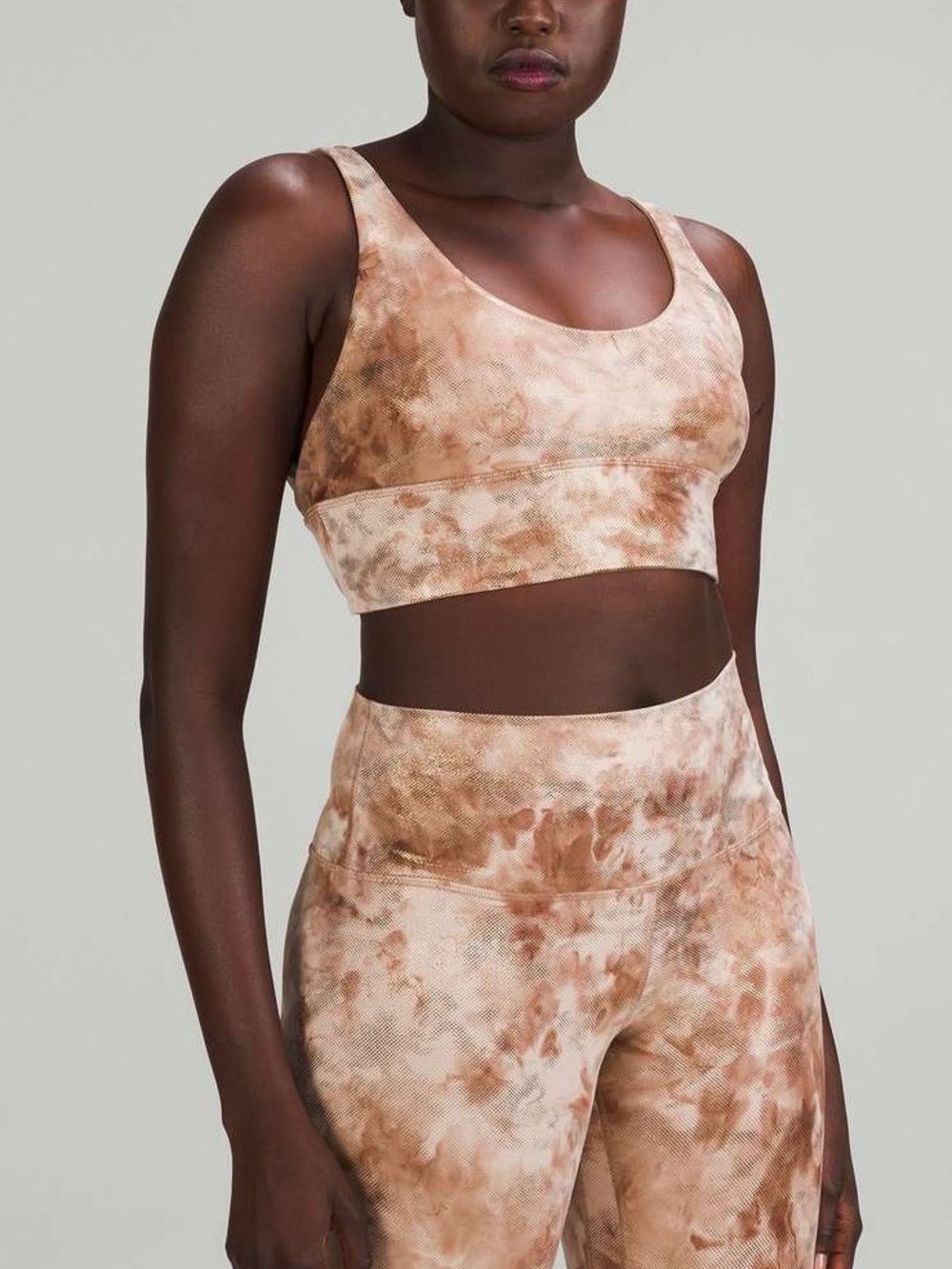 lululemon Shine Diamond Dye Misty Shell Cacao Diffuse Dot Foil 25” high rise/bra